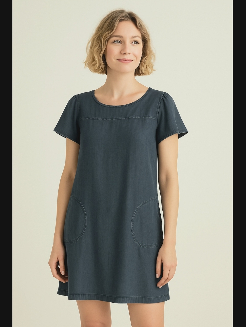 Loft Chambray Flowy Shift Dress 100% Lyocell, Short Flutter Sleeve, Above Knee 4